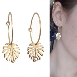 Vintage Leaf Trendy Gold Color Dangle Earrings